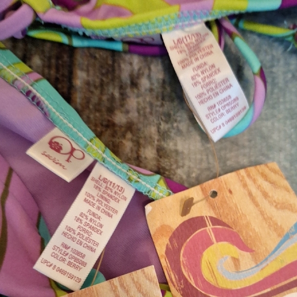 OP Purple and Green Swirl Bikini. Excellent Condition NWT Size LARGE 11/13 - Picture 7 of 7